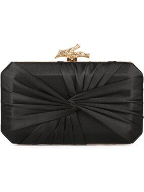 〽️ Women's Black Satin Pleated Clutch Purse Evening Wedding Party Handbag